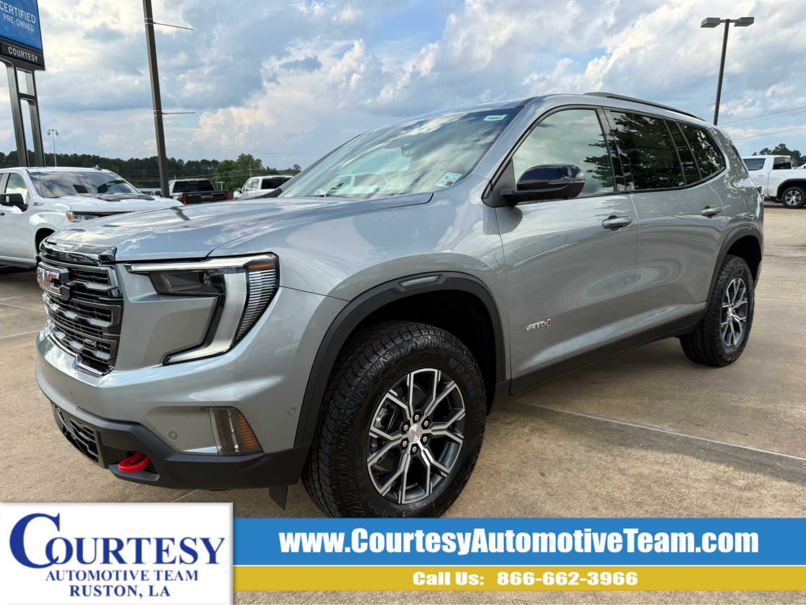 2026 GMC Acadia AT4 in Sterling Metallic — front three-quarter view