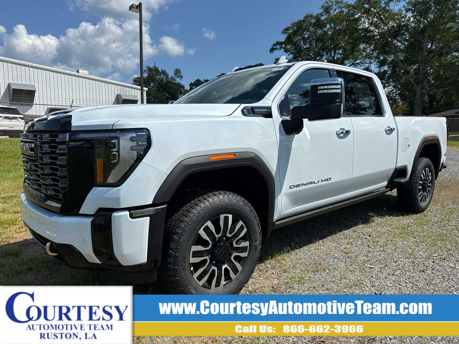 2026 GMC Sierra 2500 HD Denali Ultimate in Glacier White Tricoat — front three-quarter view