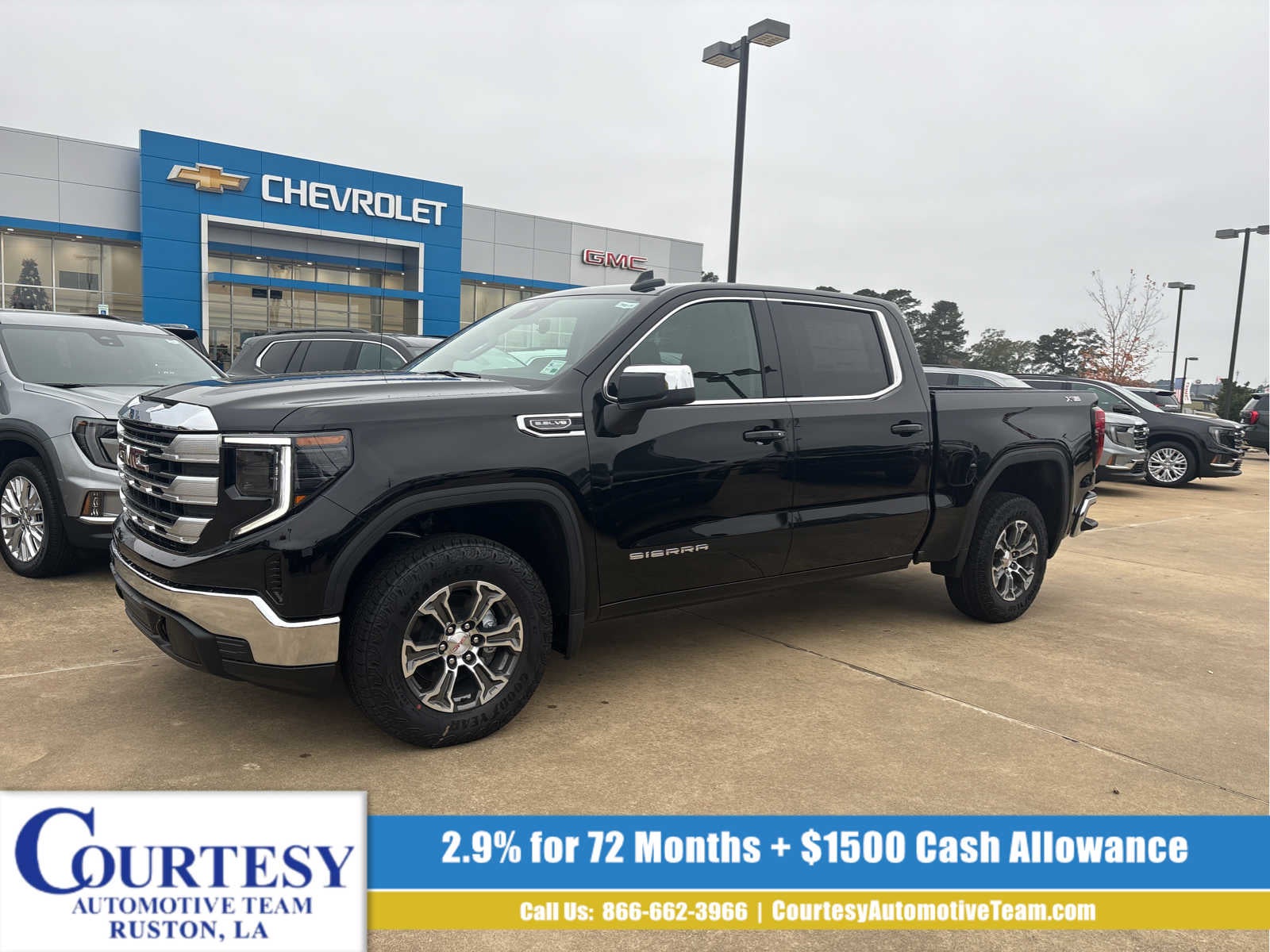 2026 GMC Sierra 1500 SLE in Onyx Black — front three-quarter view
