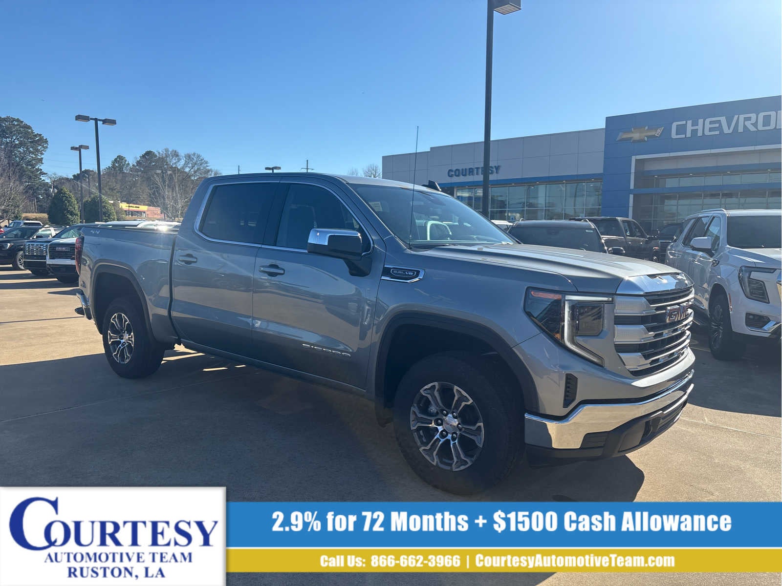 2026 GMC Sierra 1500 SLE in Sterling Metallic — front three-quarter view
