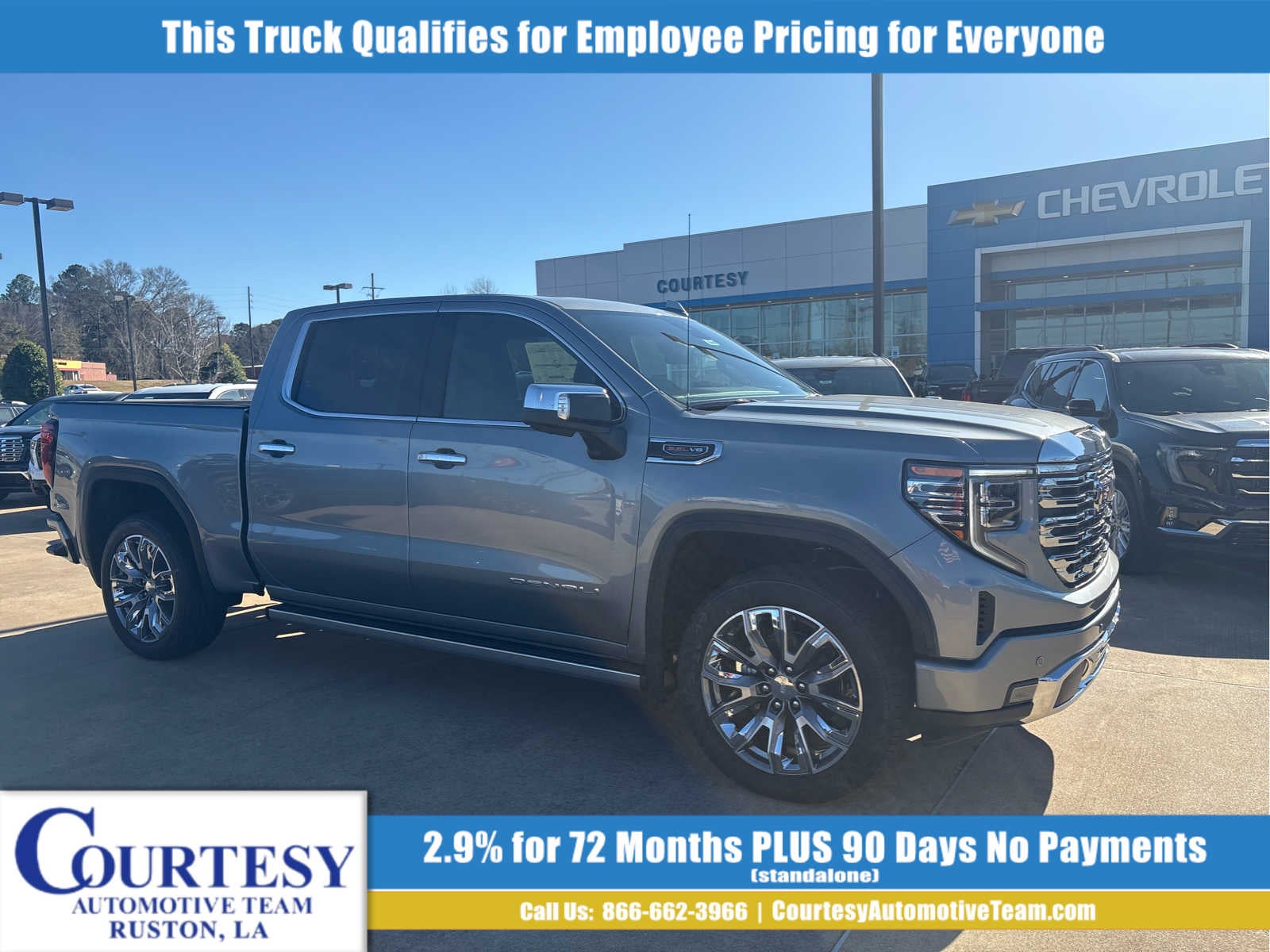 2026 GMC Sierra 1500 Denali in Sterling Metallic — front three-quarter view